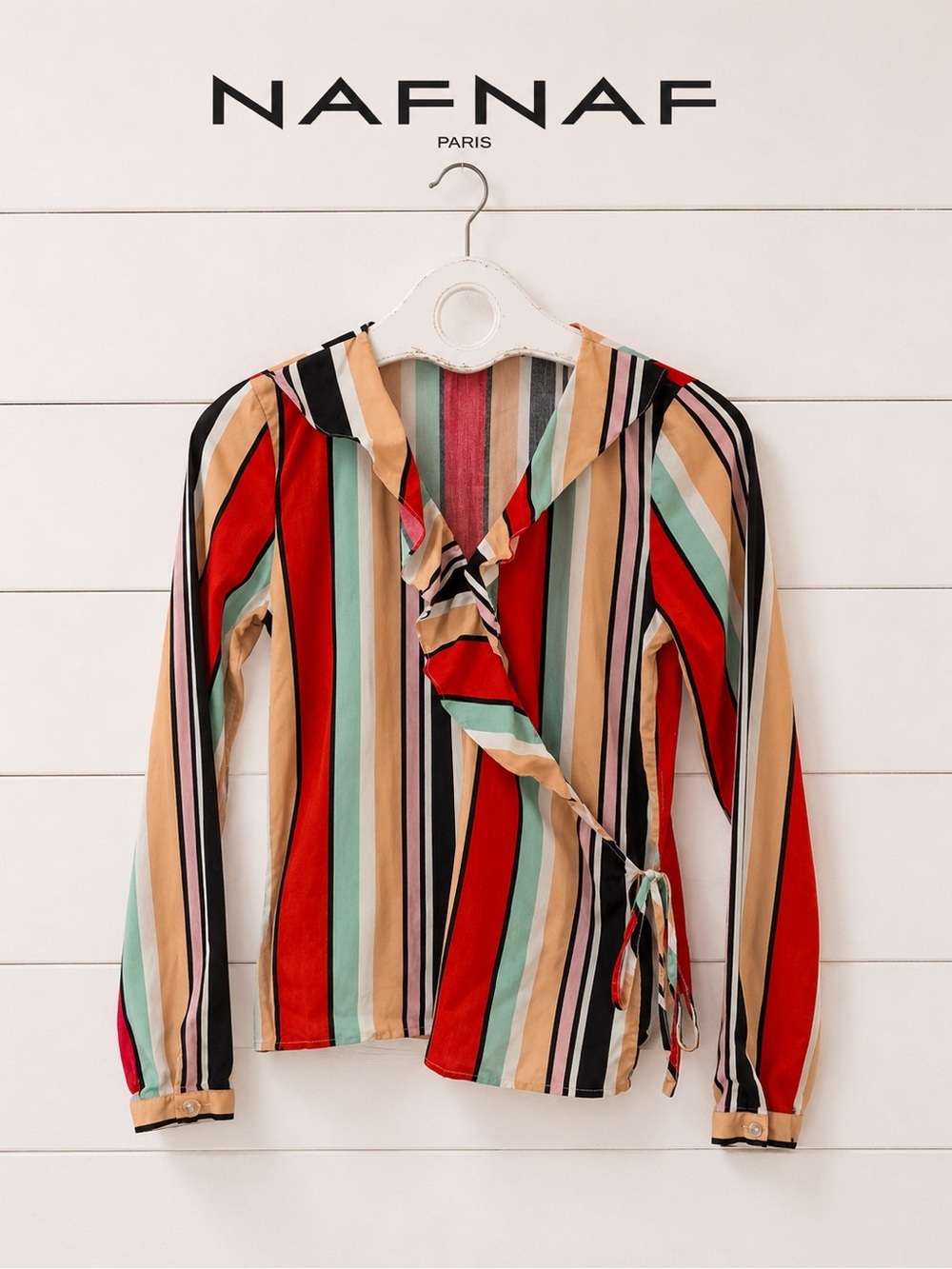 NAF NAF Multicolor Striped Wrap Blouse Size S